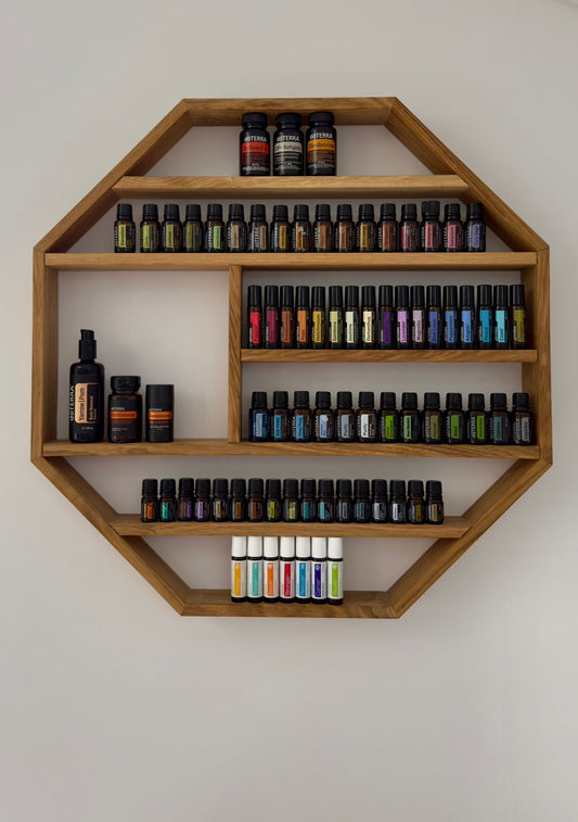 Öl-Regal für ätherische Öle – massiv Eiche, achteckig, handgemacht