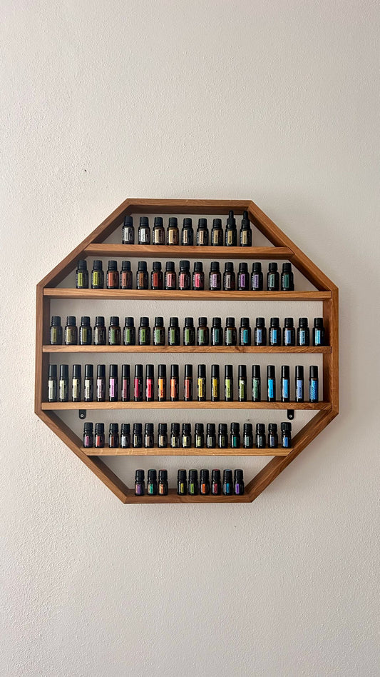Öl-Regal für ätherische Öle – massiv Eiche, achteckig, handgemacht