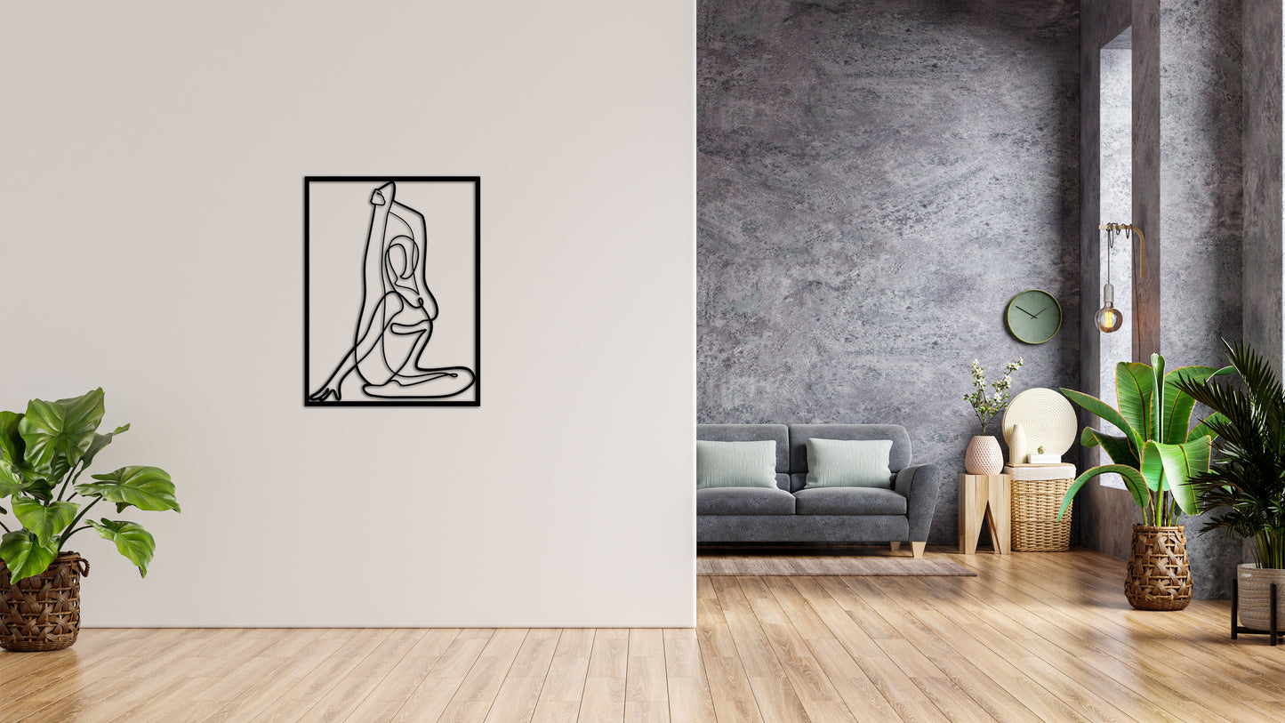 Minimalistisches Lineart Wandtattoo – 3D Optik für Moderne Wandgestaltung | YOGA | Gymnastik III mit Rahmen