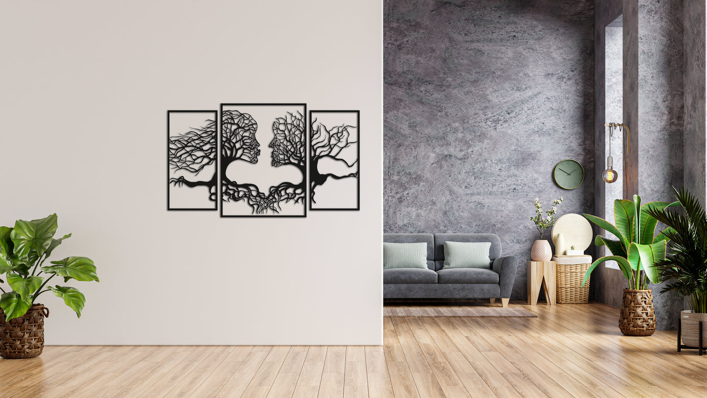 Minimalistisches Lineart Wandtattoo – 3D Optik für Moderne Wandgestaltung | Panorama | Paar | verzweigtes Paar
