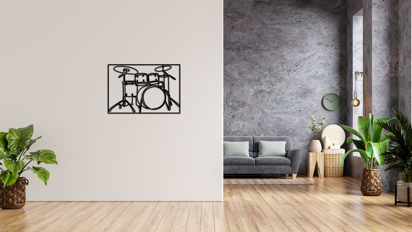 Minimalistisches Lineart Wandtattoo – 3D Optik für Moderne Wandgestaltung | Schlagzeug | Drumset