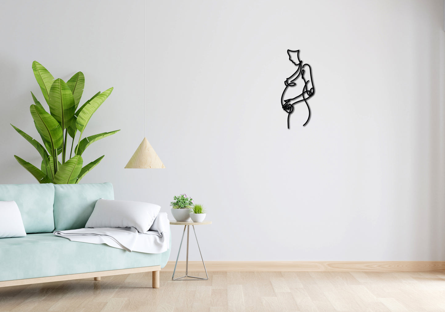 Minimalistisches Lineart Wandtattoo – 3D Optik für Moderne Wandgestaltung | Schwangere Frau | Babybauch ohne Rahmen