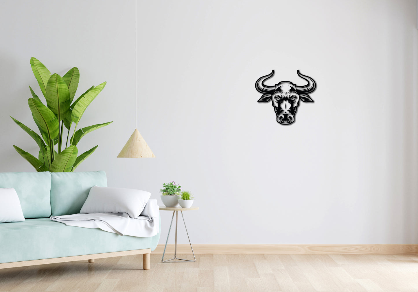 Minimalistisches Lineart Wandtattoo – 3D Optik für Moderne Wandgestaltung | Stier | Stierkopf ohne Rahmen