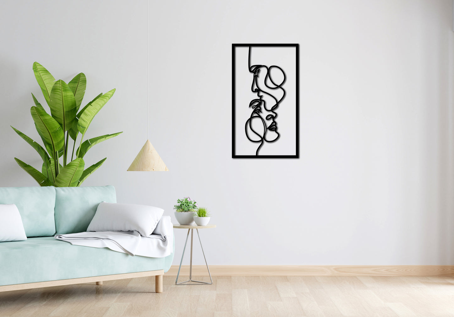 Minimalistisches Lineart Wandtattoo – 3D Optik für Moderne Wandgestaltung | Liebespaar | Stirnkuss