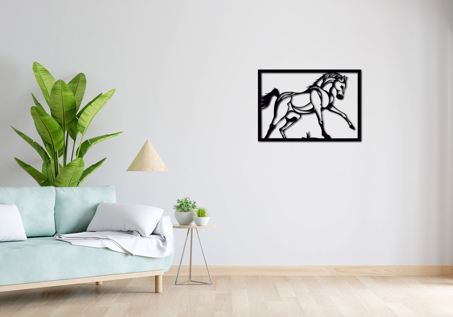 Minimalistisches Lineart Wandtattoo – 3D Optik für Moderne Wandgestaltung | Pferd | Trabendes Pferd