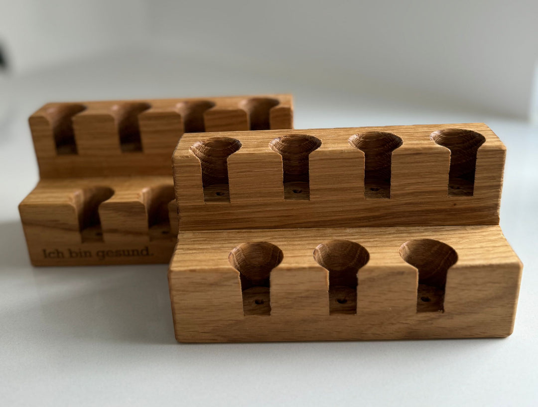 Roll-On Organizer 7 Chakra Eiche handgefertigt – Aufbewahrung ätherische Öle Holz Wellness personalisierbar