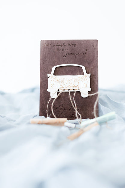 Hochzeitsgeschenk | Geschenk | Geldgeschenk zur Hochzeit aus Holz | Geldgeschenk für das Brautpaar | Geldgeschenk | Just Married | Auto | personalisierbar