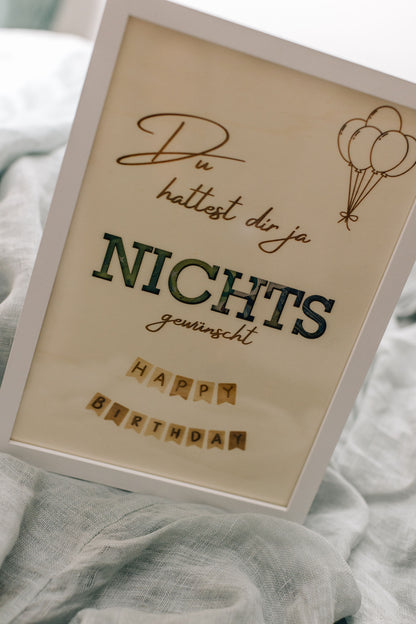 Geschenk zum Geburtstag | Geldgeschenk | personalisiertes Geburtstagsgeschenk | NICHTS zum Geburtstag | Happy Birthday | personalisierbar