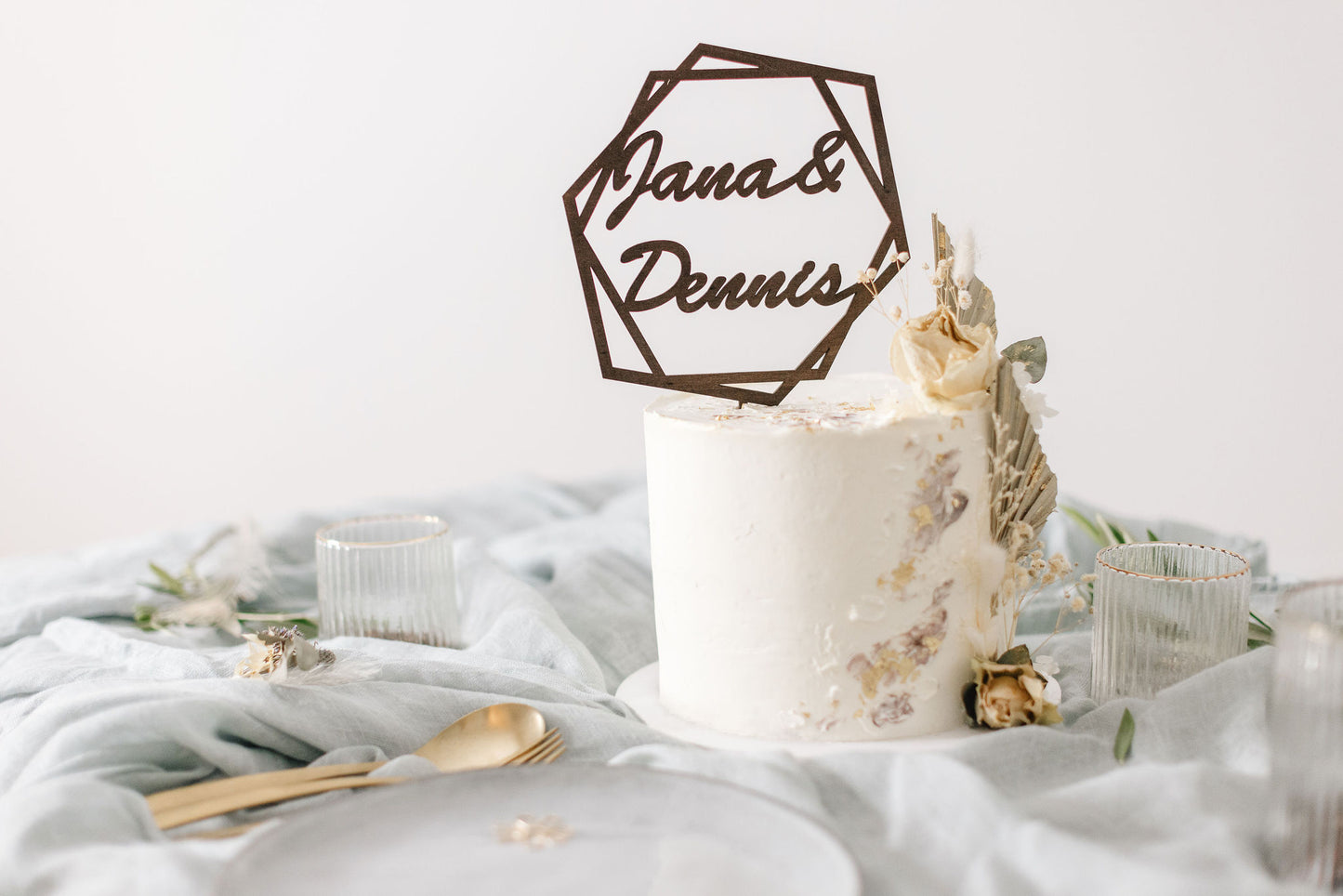 Hochzeit Cake Topper | Tortenstecker | Tortenfigur | Sechseck | personalisierbar