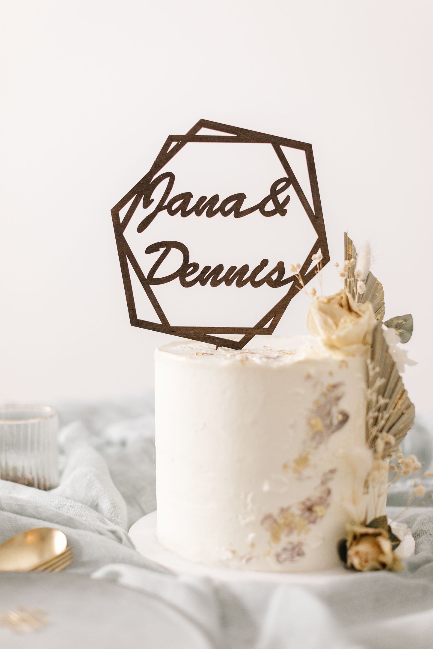 Hochzeit Cake Topper | Tortenstecker | Tortenfigur | Sechseck | personalisierbar