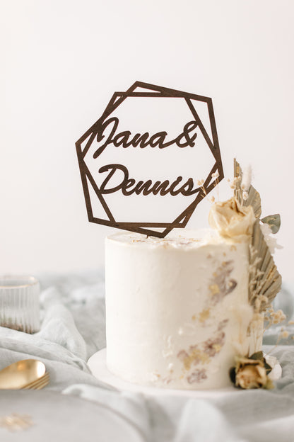 Hochzeit Cake Topper | Tortenstecker | Tortenfigur | Sechseck | personalisierbar