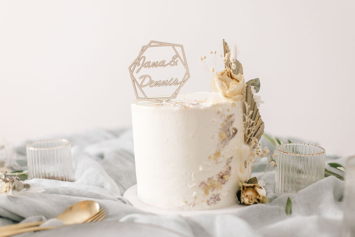 Hochzeit Cake Topper | Tortenstecker | Tortenfigur | Sechseck | personalisierbar