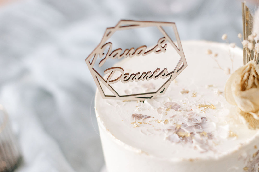 Hochzeit Cake Topper | Tortenstecker | Tortenfigur | Sechseck | personalisierbar