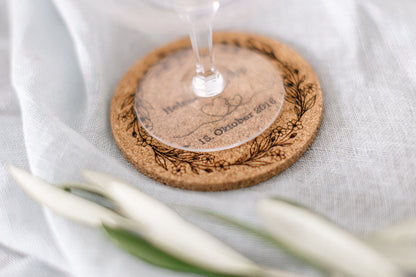 Personalisierte Hochzeitsuntersetzer aus Kork - Stilvolle Tischdekoration | personalisierbar