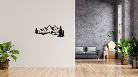 Minimalistisches Lineart Wandtattoo – 3D Optik für Moderne Wandgestaltung | Landschaft | Berge und Wald