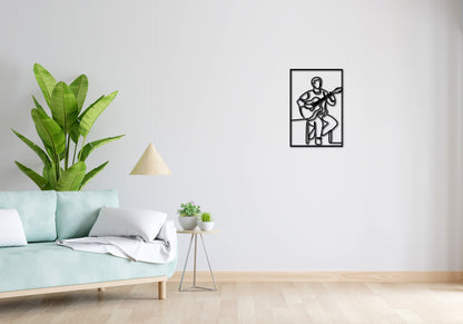 Minimalistisches Lineart Wandtattoo – 3D Optik für Moderne Wandgestaltung | Gitarrenspieler | Musiker