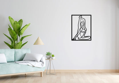 Minimalistisches Lineart Wandtattoo – 3D Optik für Moderne Wandgestaltung | YOGA | Gymnastik III mit Rahmen