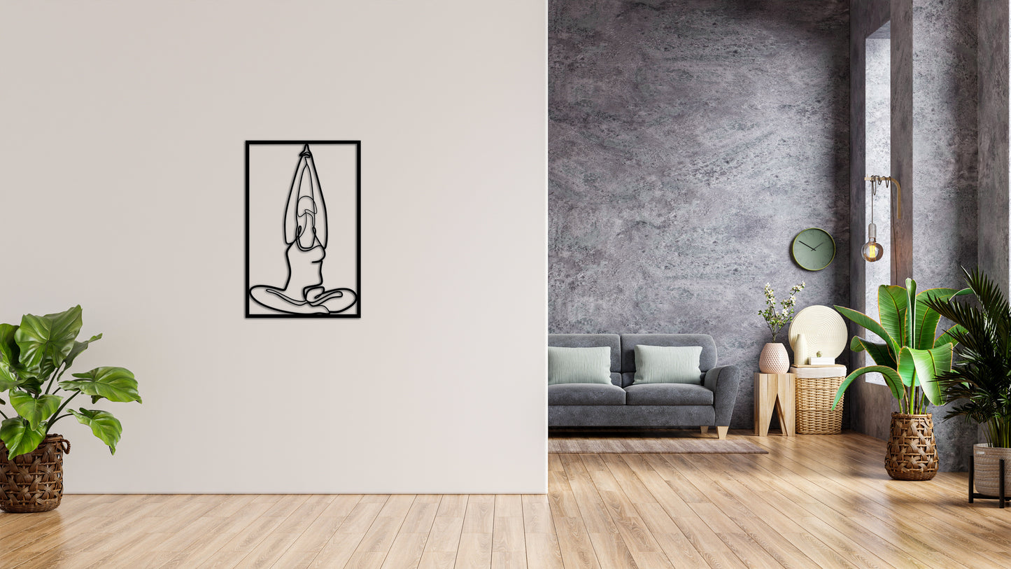 Minimalistisches Lineart Wandtattoo – 3D Optik für Moderne Wandgestaltung | YOGA | Gymnastik II mit Rahmen