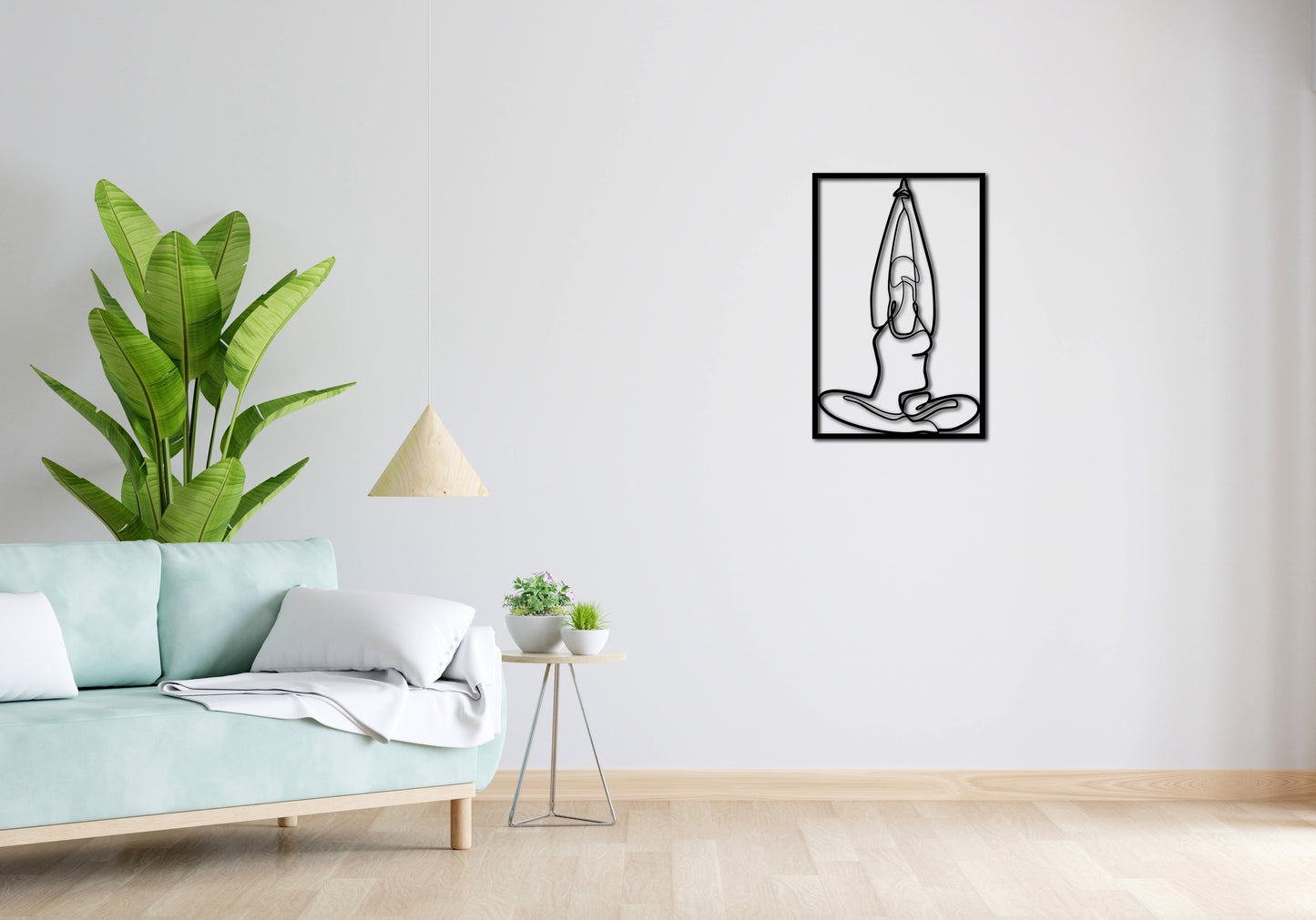 Minimalistisches Lineart Wandtattoo – 3D Optik für Moderne Wandgestaltung | YOGA | Gymnastik II mit Rahmen