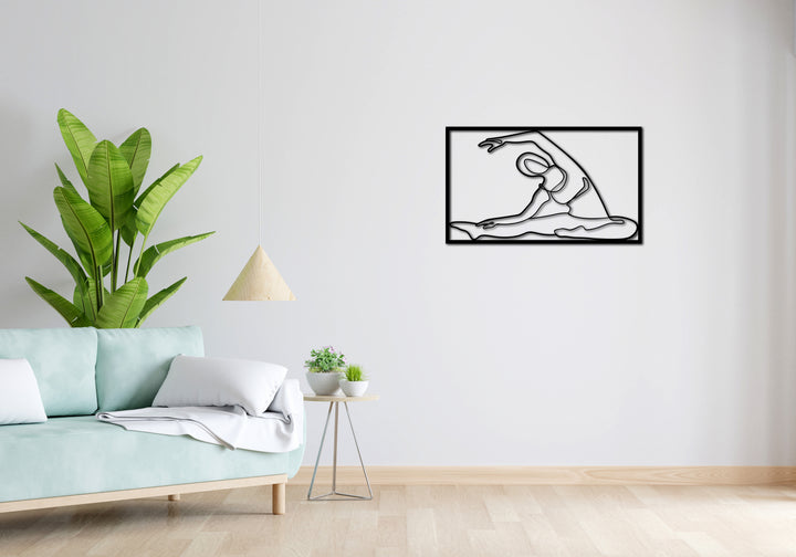 Minimalistisches Lineart Wandtattoo – 3D Optik für Moderne Wandgestaltung | YOGA | Gymnastik I mit Rahmen