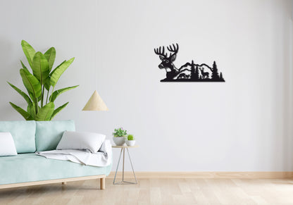 Minimalistisches Lineart Wandtattoo – 3D Optik für Moderne Wandgestaltung | Hirsch | Hirschkopf | Hirsch im Wald
