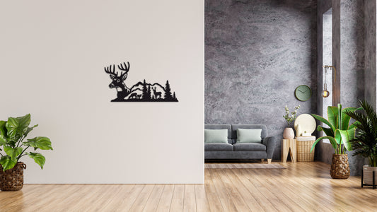 Minimalistisches Lineart Wandtattoo – 3D Optik für Moderne Wandgestaltung | Hirsch | Hirschkopf | Hirsch im Wald