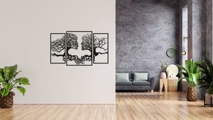 Minimalistisches Lineart Wandtattoo – 3D Optik für Moderne Wandgestaltung | Panorama | Paar | verzweigtes Paar