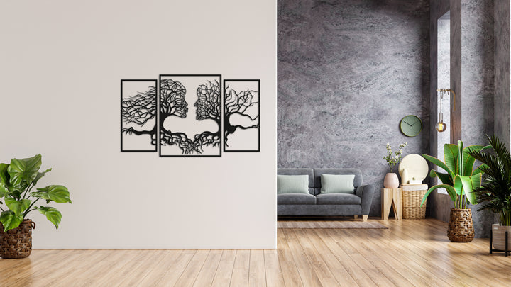 Minimalistisches Lineart Wandtattoo – 3D Optik für Moderne Wandgestaltung | Panorama | Paar | verzweigtes Paar
