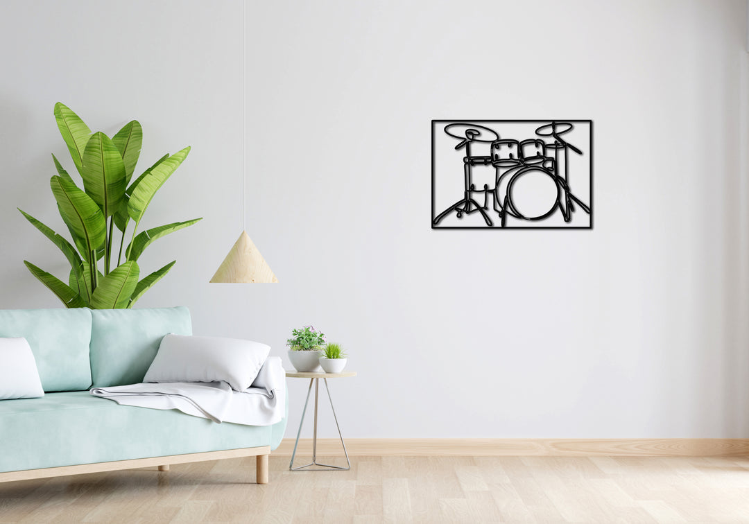 Minimalistisches Lineart Wandtattoo – 3D Optik für Moderne Wandgestaltung | Schlagzeug | Drumset