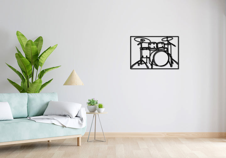 Minimalistisches Lineart Wandtattoo – 3D Optik für Moderne Wandgestaltung | Schlagzeug | Drumset