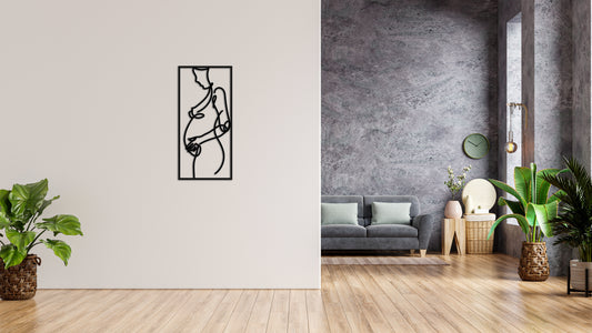 Minimalistisches Lineart Wandtattoo – 3D Optik für Moderne Wandgestaltung | Schwangere Frau | Babybauch im Rahmen