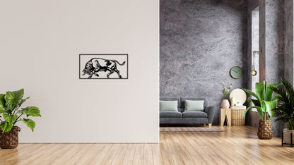 Minimalistisches Lineart Wandtattoo – 3D Optik für Moderne Wandgestaltung | Trabender Stier | Trabender Stier mit Rahmen