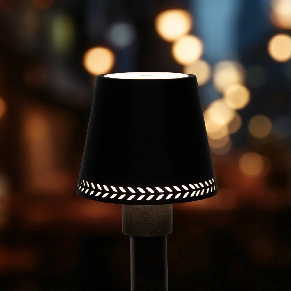 Flaschenaufsatzleuchte im Bokeh-Lichterglanz mit Lichtaustritt nach oben und seitlichem Lochmuster