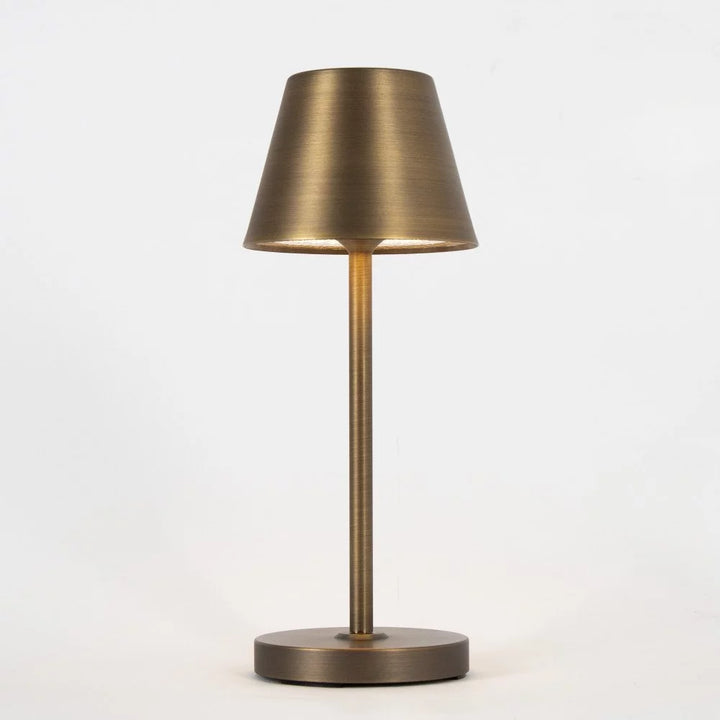 Akku Tischlampe Outdoor in Bronze gebürstet, Frontalansicht Freisteller für Tisch- und Gastronomiebeleuchtung