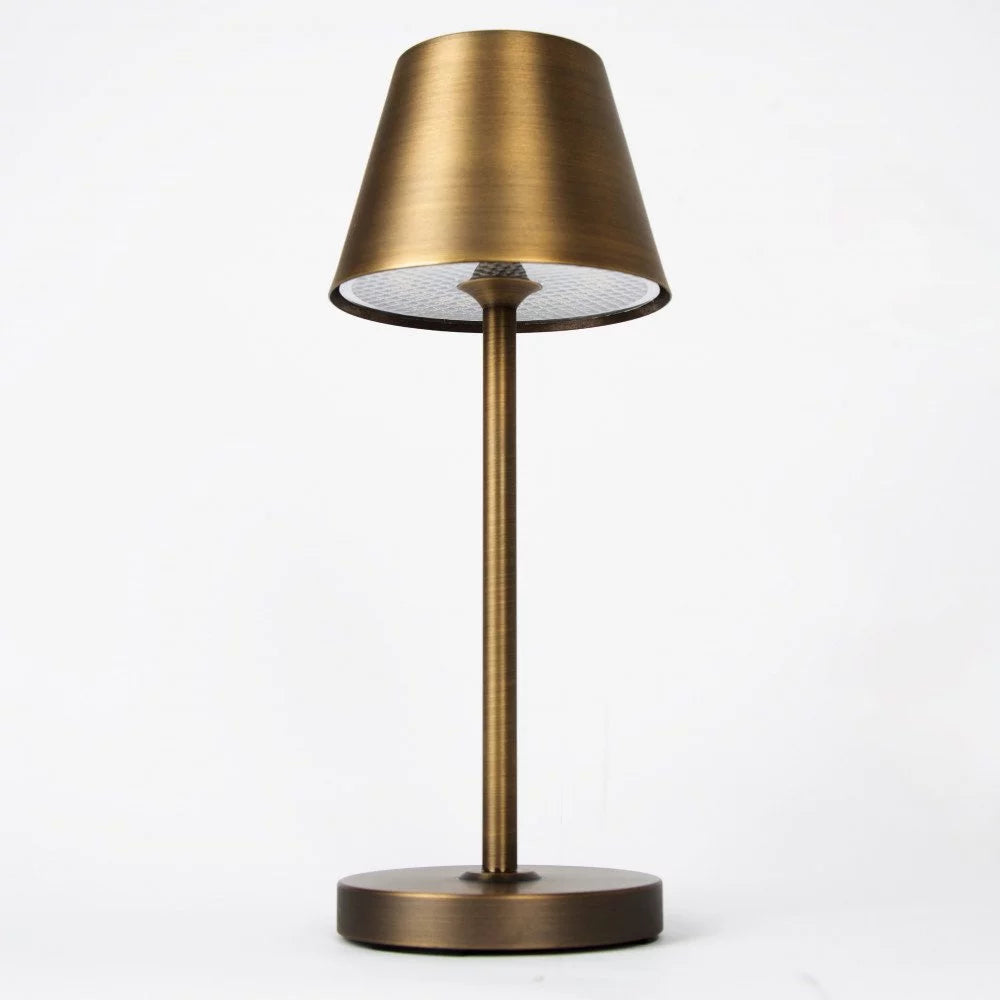 Akku Tischlampe Outdoor in Bronze gebürstet, Ansicht von unten Freisteller für Tisch- und Gastronomiebeleuchtung