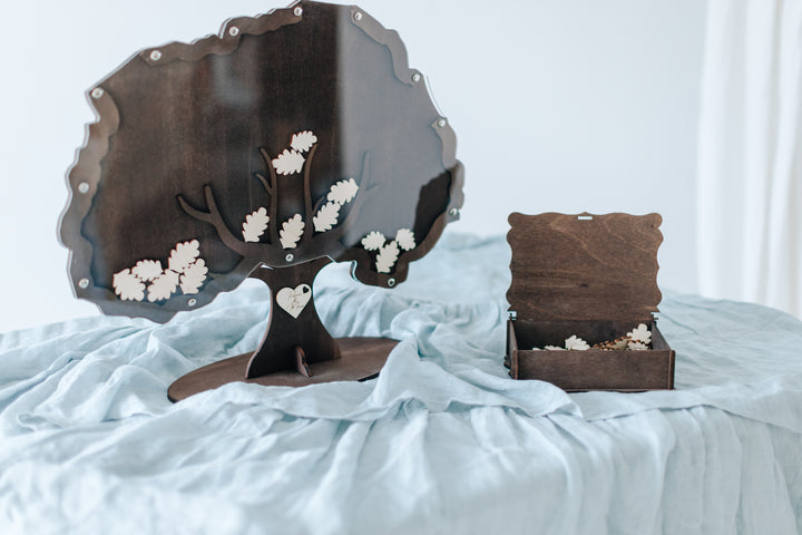 Aufbewahrungsbox für Holzblätter Gästebuch Baum Hochzeit – handgefertigt Bayern
