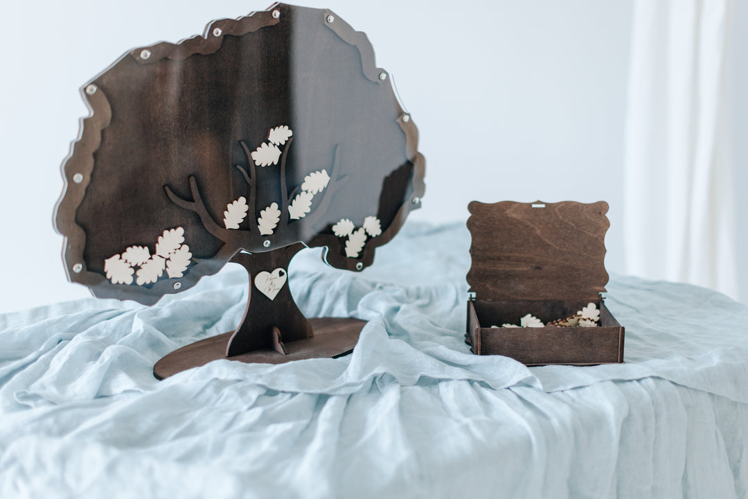 Holzblätter beschriften Gästebuch Baum Hochzeit – handgefertigt aus Pappelsperrholz Bayern