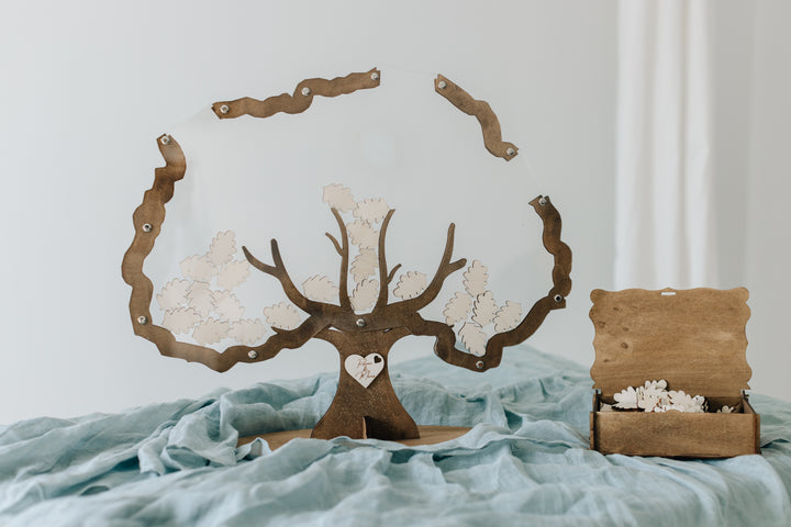 Holzblätter beidseitig sichtbar Acrylglas Rustikal – Gästebuch Baum transparent handgefertigt Bayern
