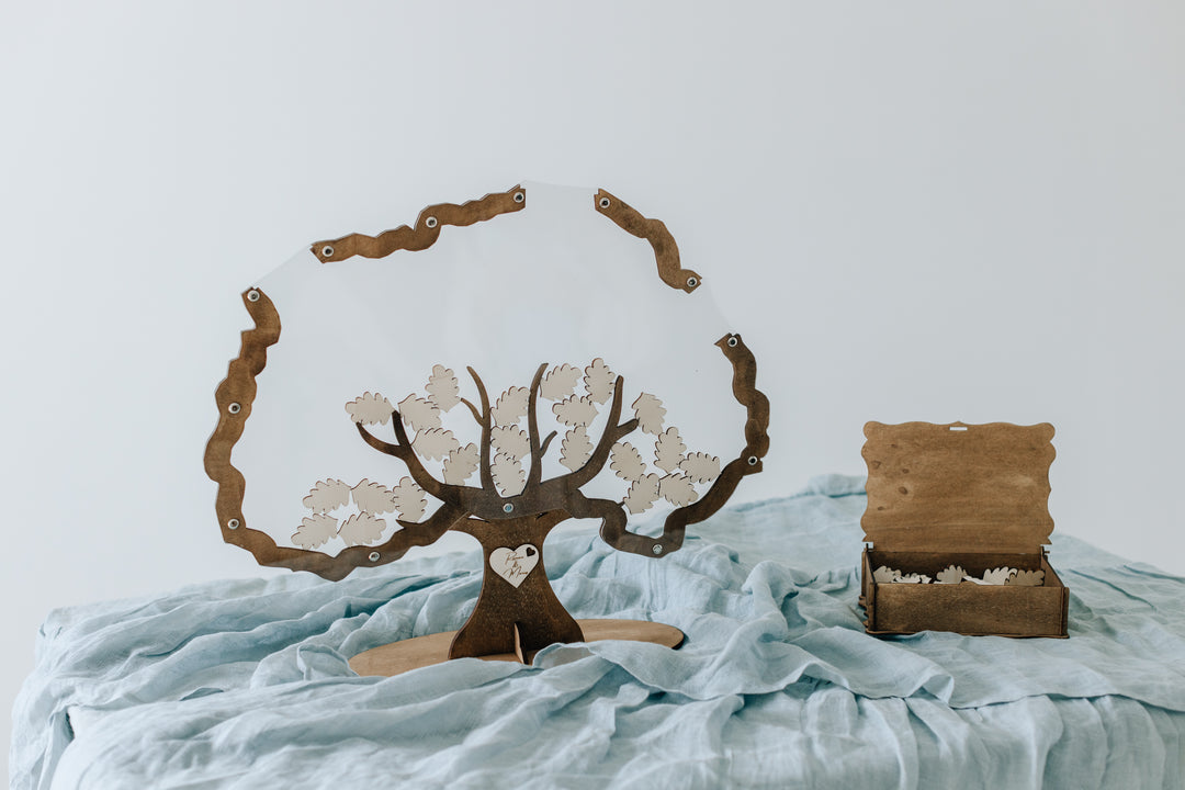 Handgefertigtes Gästebuch Hochzeit Baum transparent Rustikal – Glas personalisiert mit Namen, handgefertigt Bayern