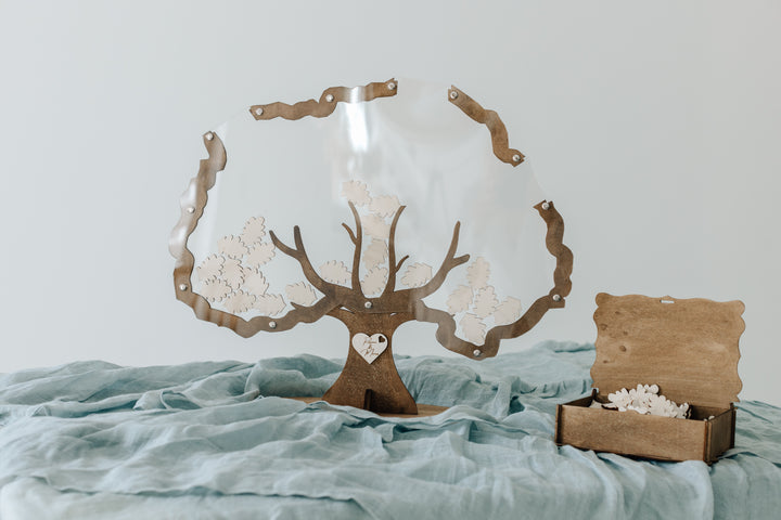 Handgefertigtes Gästebuch Hochzeit Baum transparent Rustikal – Acrylglas personalisiert mit Namen, handgefertigt Bayern