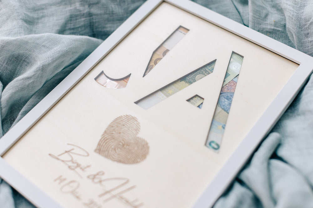  JA ausgeschnitten aus Holzplatte – Geldscheine schimmern durch, Hochzeitsgeschenk handgefertigt