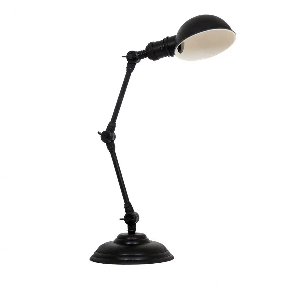 Verstellbare Vintage Schreibtischlampe in Mattschwarz mit Scharniergelenken und weißer Schirminnenseite, Freisteller