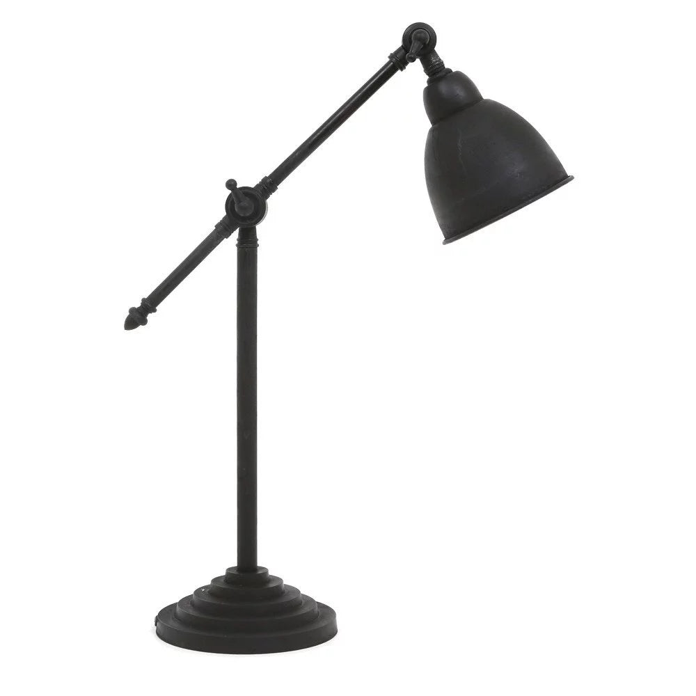 Verstellbare Glockenschirm-Lampe in Mattschwarz mit Wipparm-Verstellung und Stufensockel, Freisteller