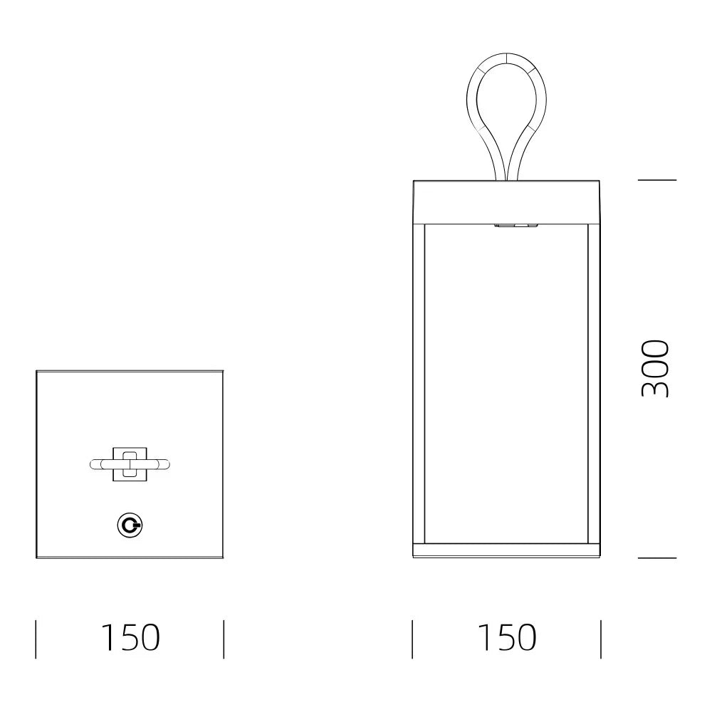 Kabellose Laterne Carlo Corten technische Zeichnung Maße – H30cm B15cm T15cm KS Verlichting 7634