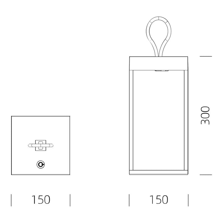 Kabellose Laterne Carlo Corten technische Zeichnung Maße – H30cm B15cm T15cm KS Verlichting 7634