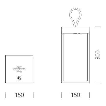 Kabellose Laterne Carlo Schwarz technische Zeichnung Maße – H30cm B15cm T15cm KS Verlichting 7632
