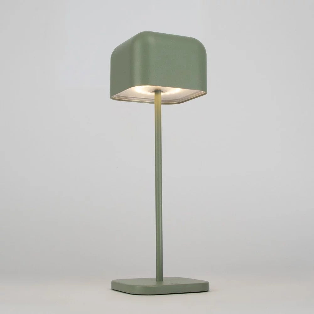 Beleuchtete Akku Tischlampe in Grüngrau mit blendfreiem Diffusor und Downlight