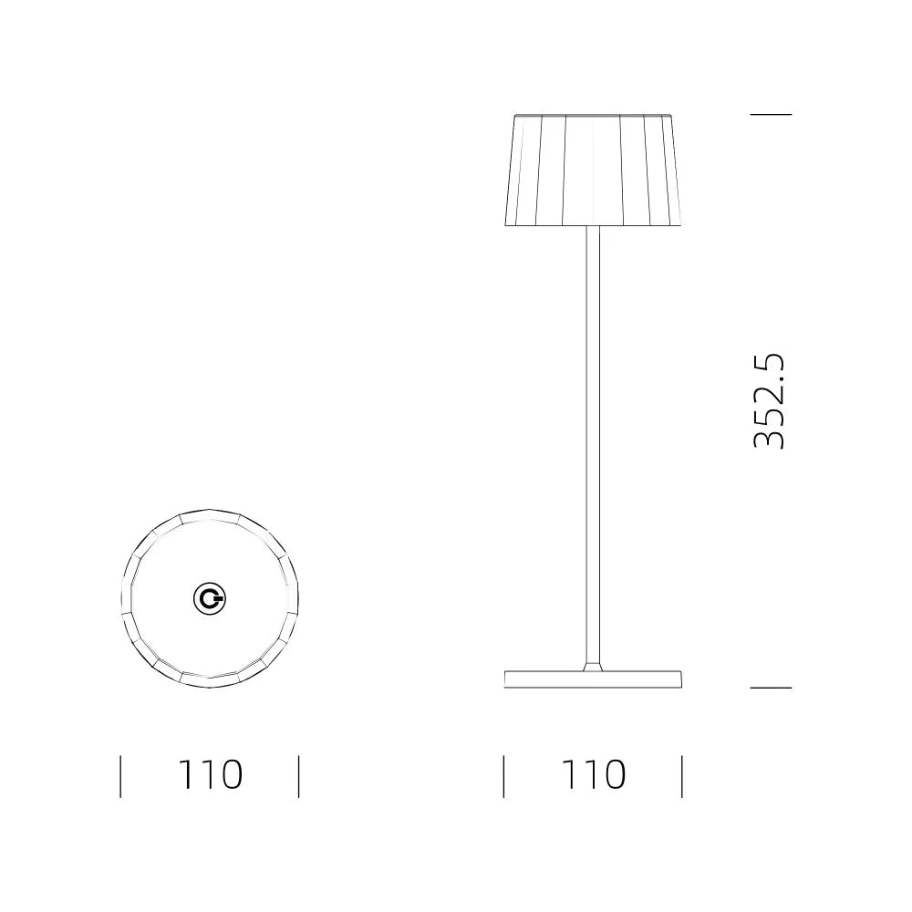 Kabellose Tischlampe Lido Anthrazit Maße technische Zeichnung – H35cm B11cm T11cm KS Verlichting 7628