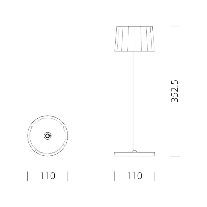 Kabellose Tischlampe Lido Anthrazit Maße technische Zeichnung – H35cm B11cm T11cm KS Verlichting 7628