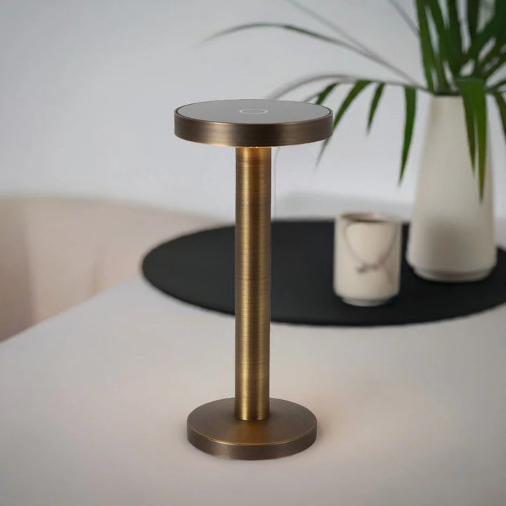 Kabellose Tischlampe Retro Bronze flach Magnetlader USB – Akku unsichtbar laden von unten